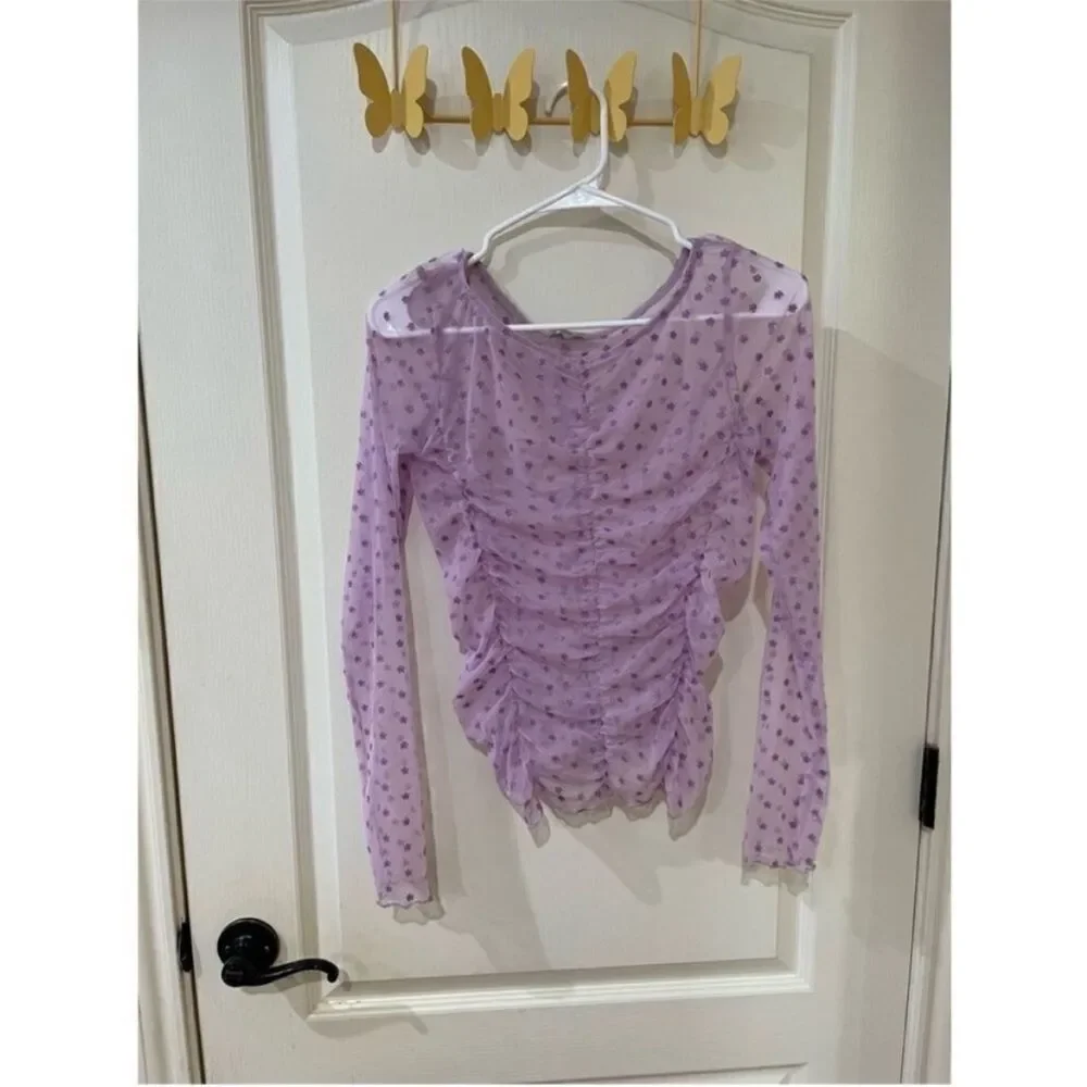 Free People Floral Print Sheer Layering Blouse Lavender - Small New without Tags